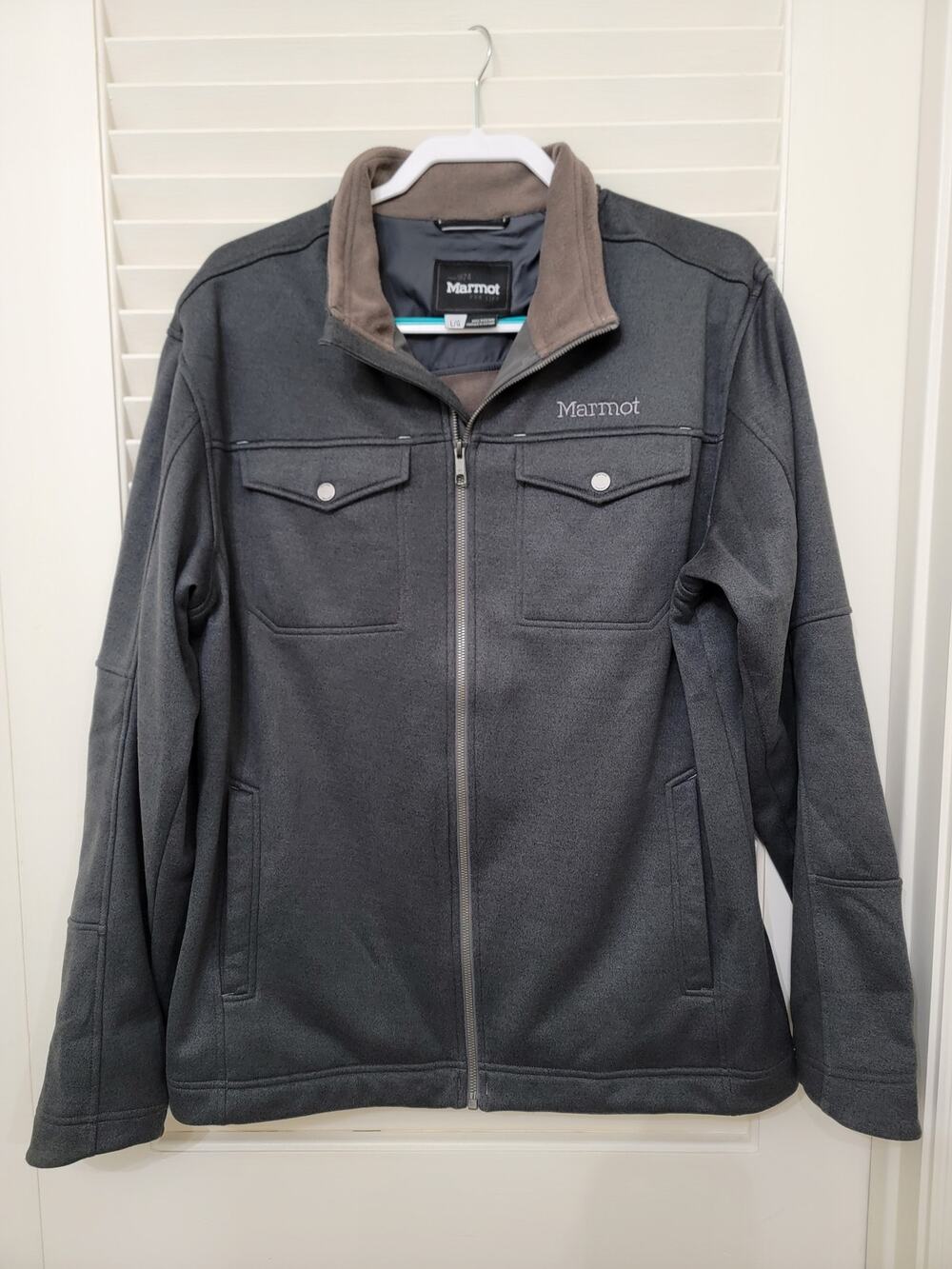 Marmot Hawkins Fleece Full Zip Jacket Gray Button Snap Pockets Mens Large